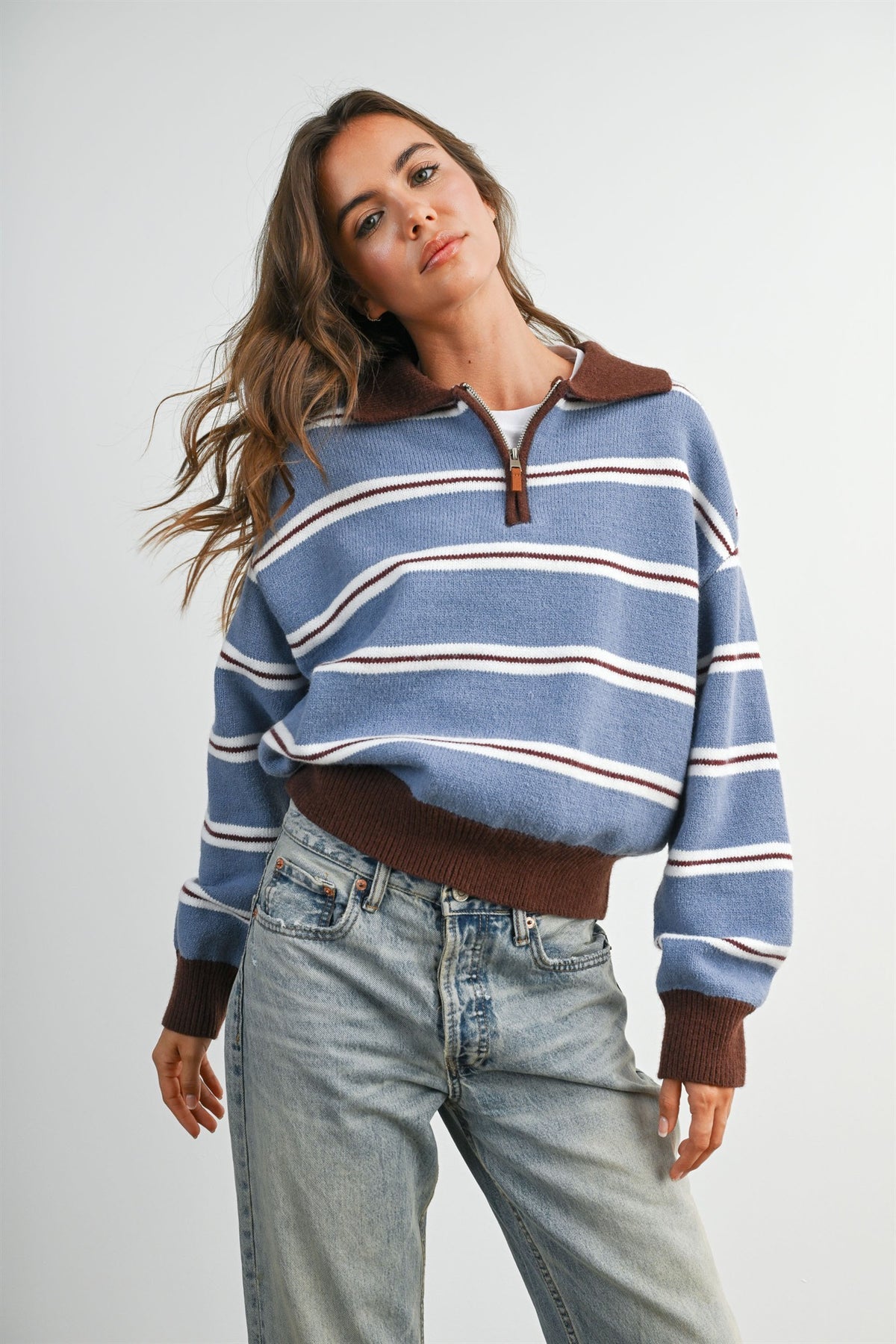 Retro Stripe Quarter-zip Sweater