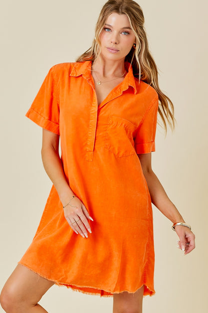 Short Sleeve Washed Denim Shirt Dress