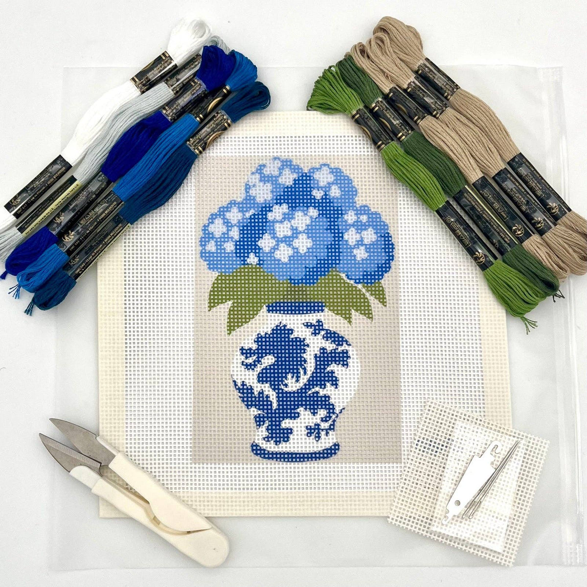 Vase and Blue Flowers (Chinoiserie) Needlepoint Design