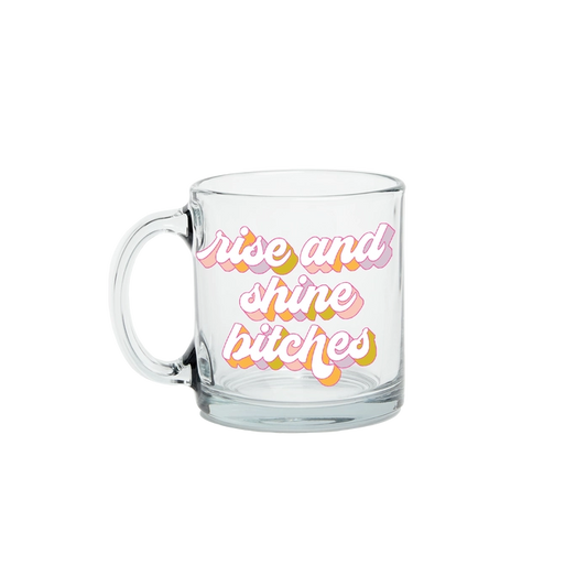 RISE AND SHINE CLEAR GLASS MUG