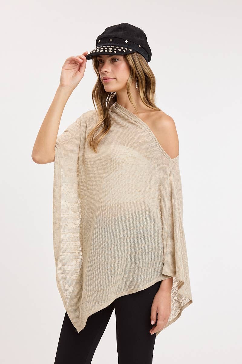 ASYMMETRIC DRAPE FLOWY KNIT PONCHO