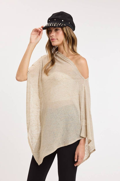 ASYMMETRIC DRAPE FLOWY KNIT PONCHO