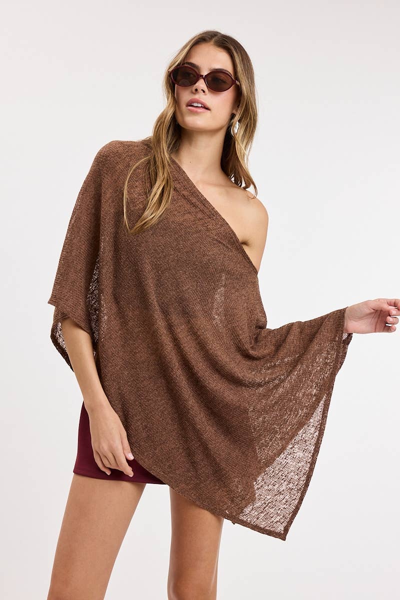 ASYMMETRIC DRAPE FLOWY KNIT PONCHO