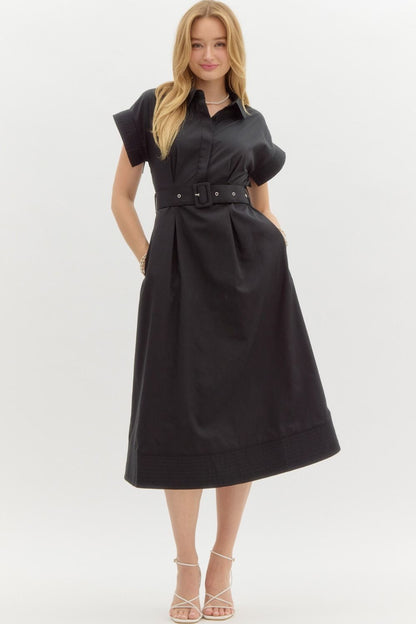 Short Sleeve Belted Midi Dress