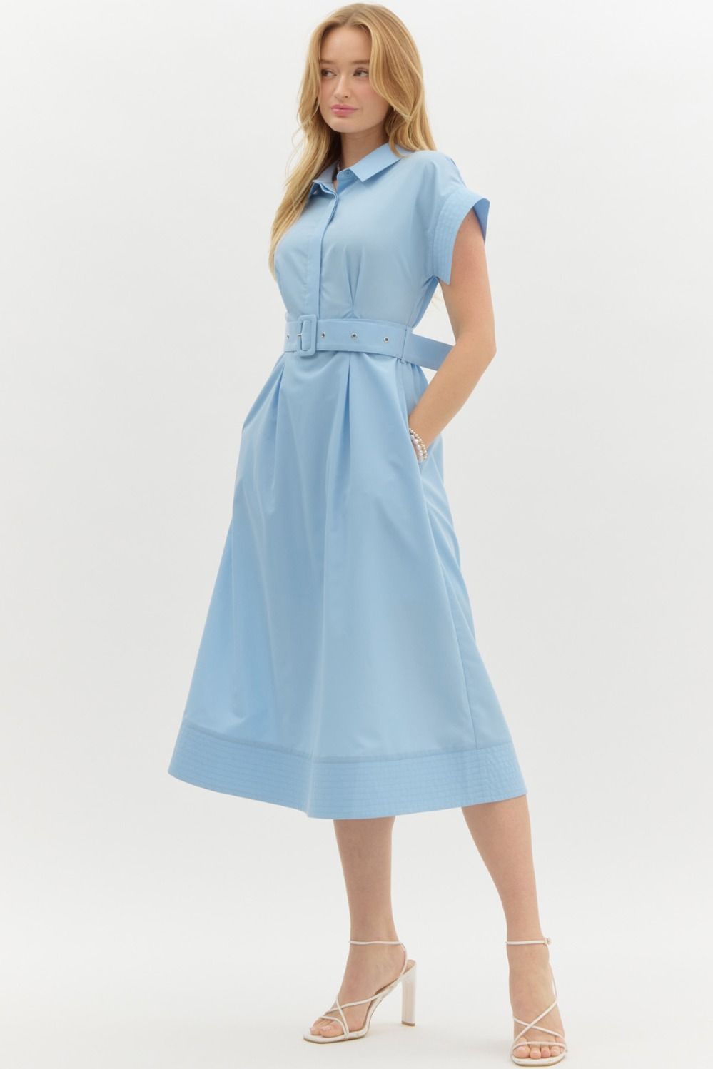 Short Sleeve Belted Midi Dress