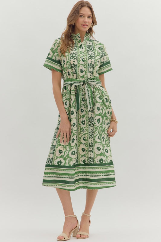 Floral Belted Button Up Midi Dress