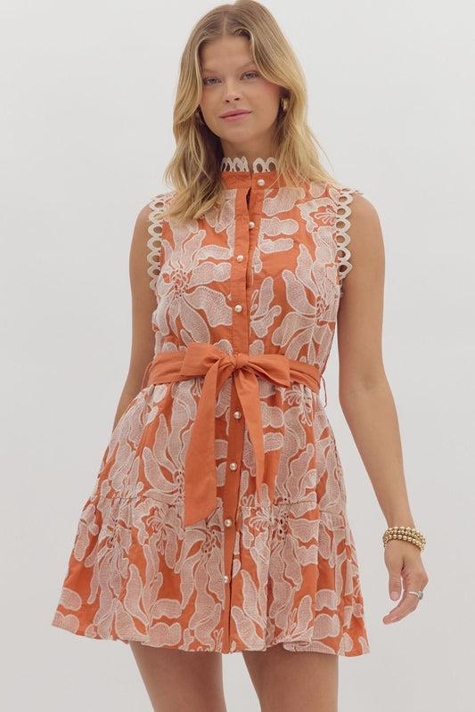 Floral Embroidered Pearl Accent Dress