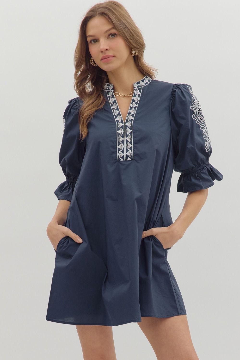 Floral Embroidered Sleeve Mini Dress