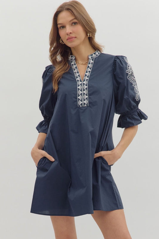 Floral Embroidered Sleeve Mini Dress