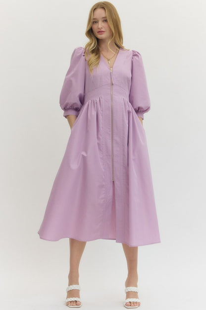 Smocked Waist Front Zip Dress