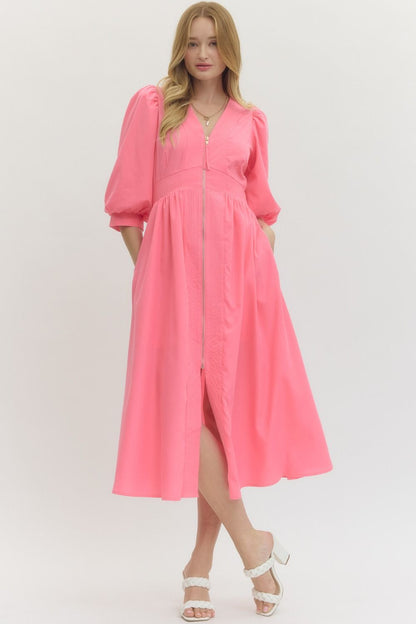Smocked Waist Front Zip Dress
