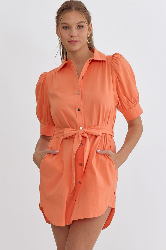Button Front Mini Dress with Belt