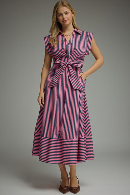Striped Cap Sleeve Midi Dress
