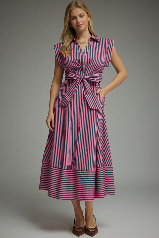 Striped Cap Sleeve Midi Dress