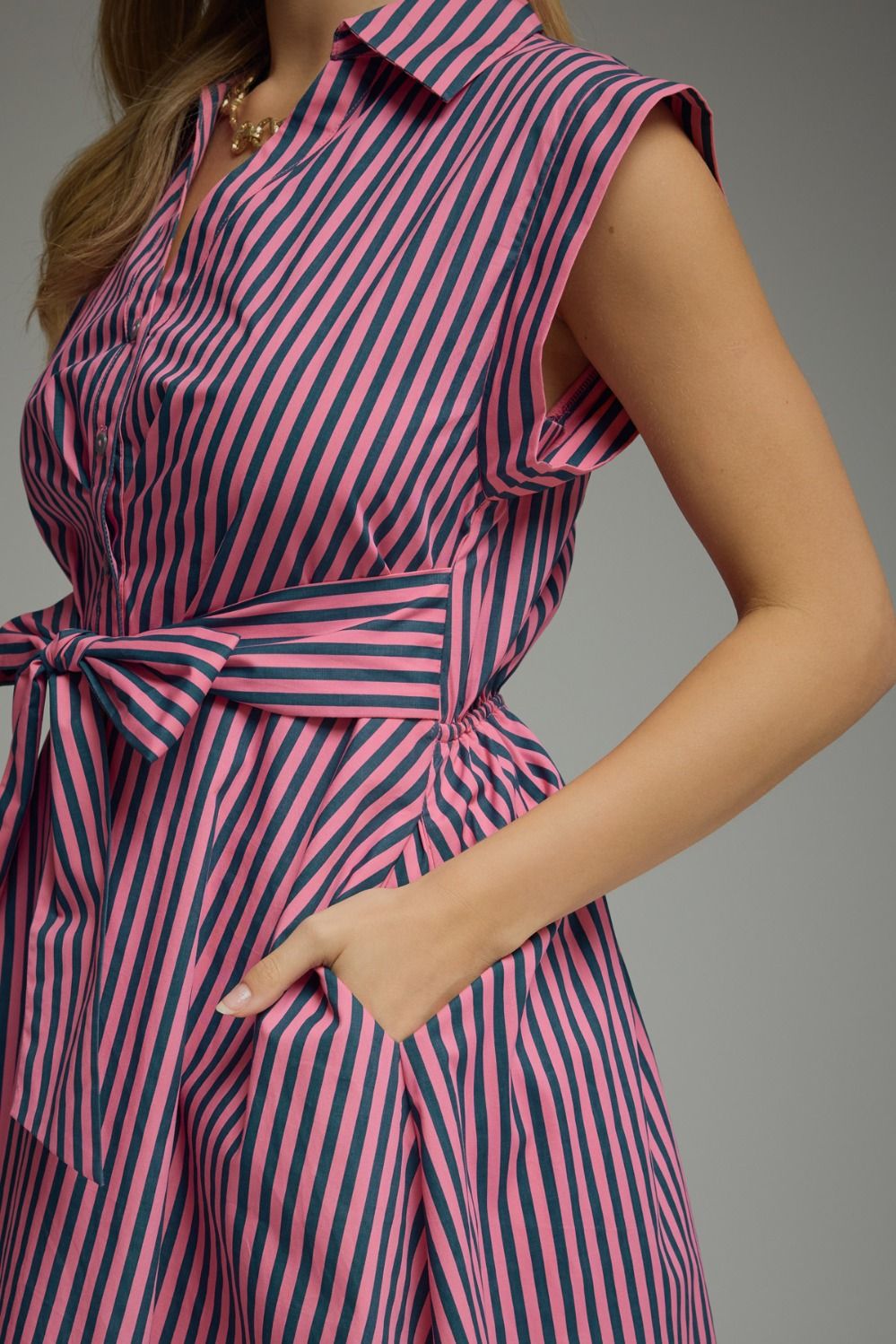 Striped Cap Sleeve Midi Dress