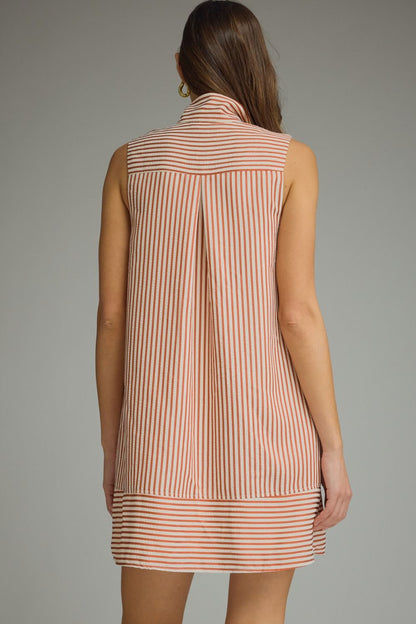 Striped Collared Sleeveless Mini Dress