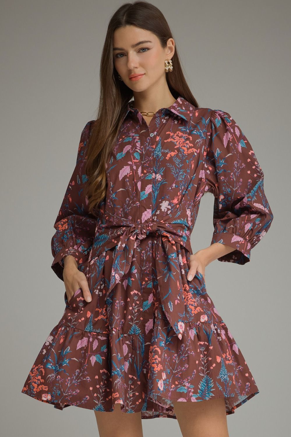 Floral Balloon Sleeve Mini Dress