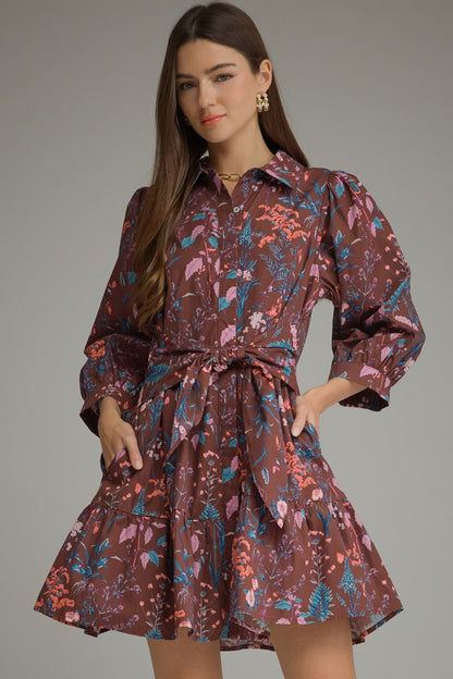 Floral Balloon Sleeve Mini Dress