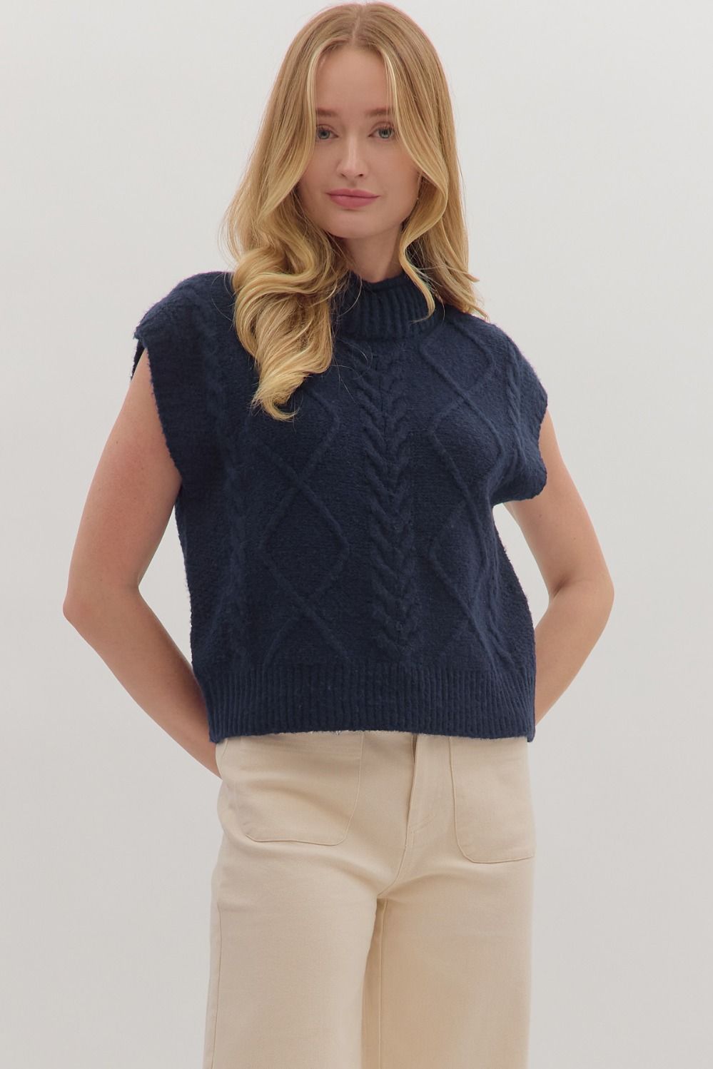 Sleeveless Cable Knit Sweater