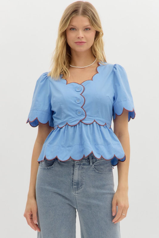 Contrast Scallop Hem Top