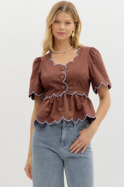 Contrast Scallop Hem Top