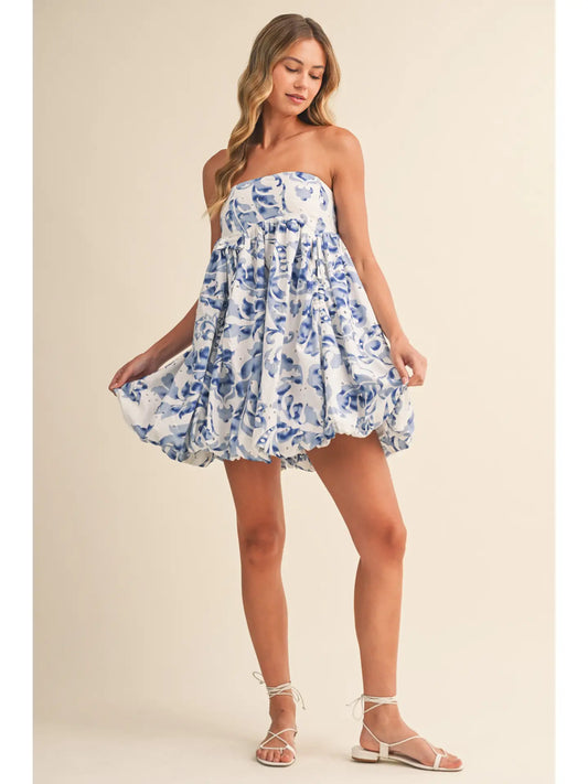 Eyelet Bubble Hem Mini Dress