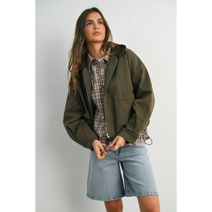 Collared Zip-Up Drawstring Jacket