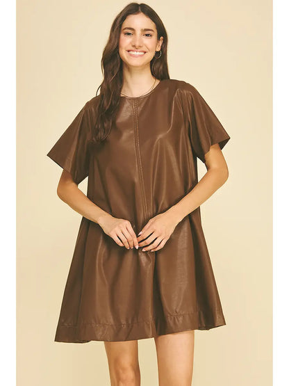 Faux Leather A-Line Dress