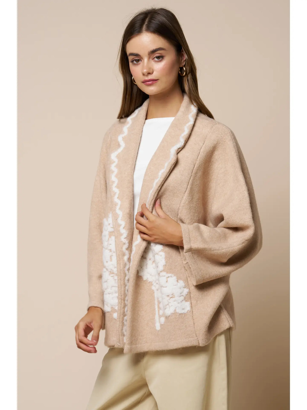 Floral Embroidery Collared Jacket