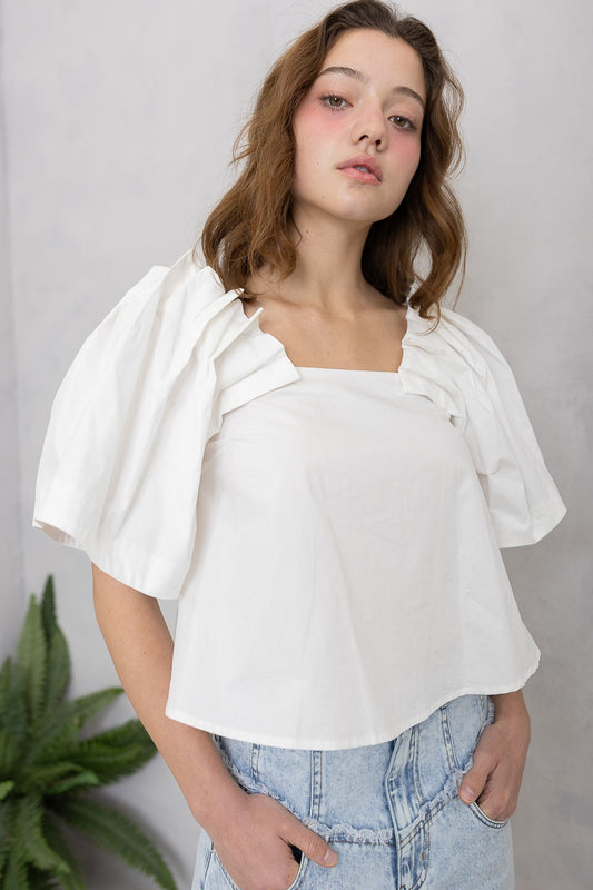 Pintuck Detail Square Neck Top
