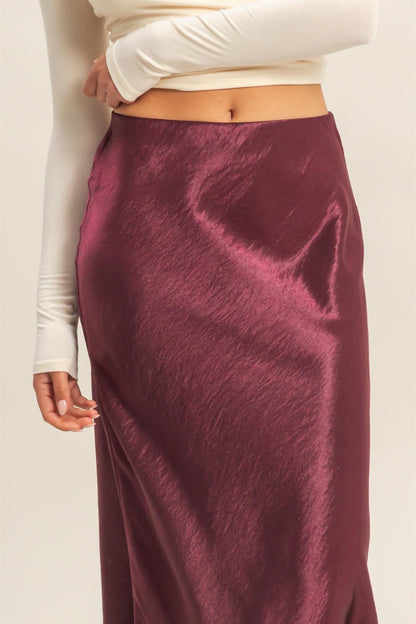 High Waisted A Line Satin Midi Skirt