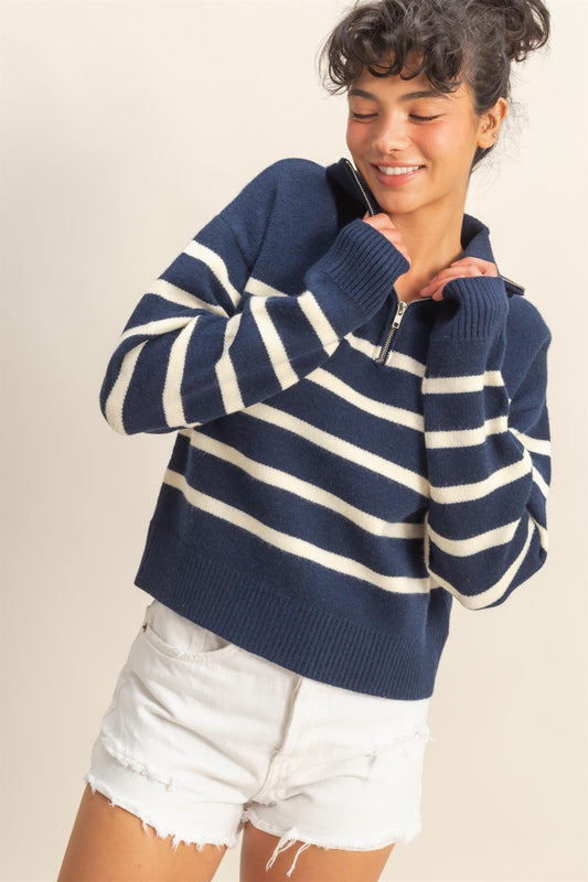 Striped Quarter Zip Sweater