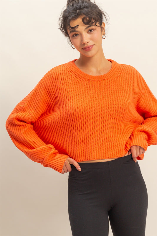 Cropped Crew Neck Sweater