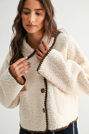 CONTRAST TRIM SHERPA JACKET