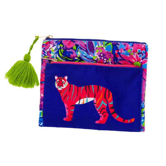 Floral Tiger Dual Zipper Pouch
