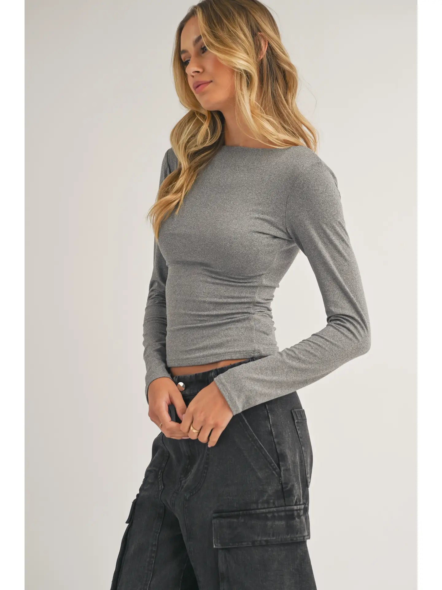 Long Sleeve Scoop Back Soft Top
