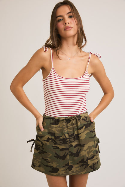 Striped Shoulder Tie Bodysuit