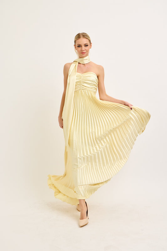 Pleated Strapless Maxi Dress
