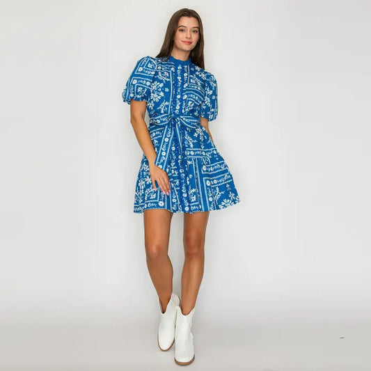 Denim Bandana Print Mini Dress