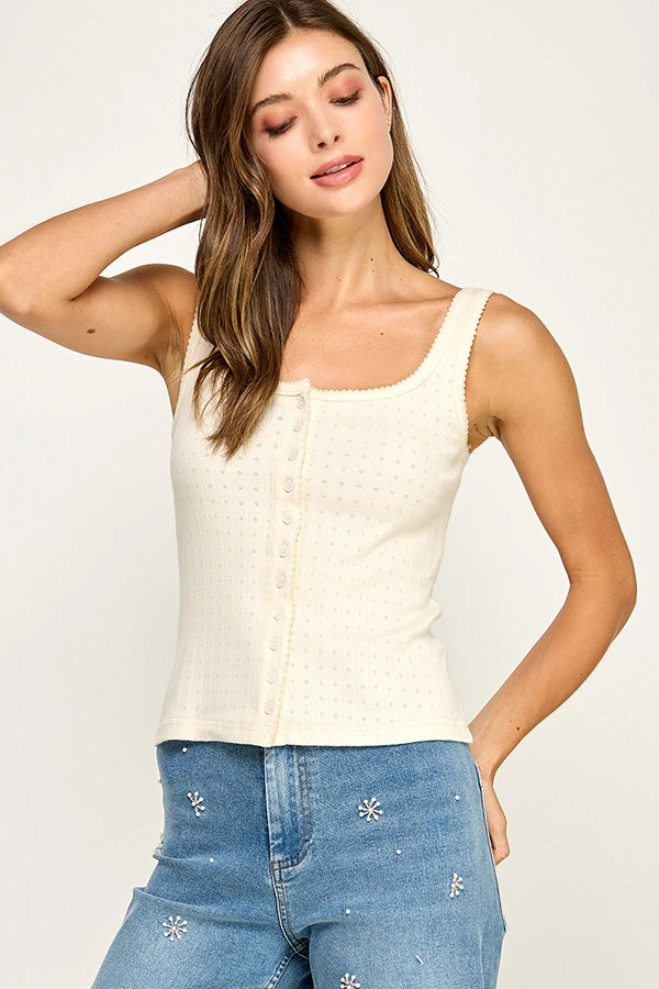 Button Down Square Neck Tank