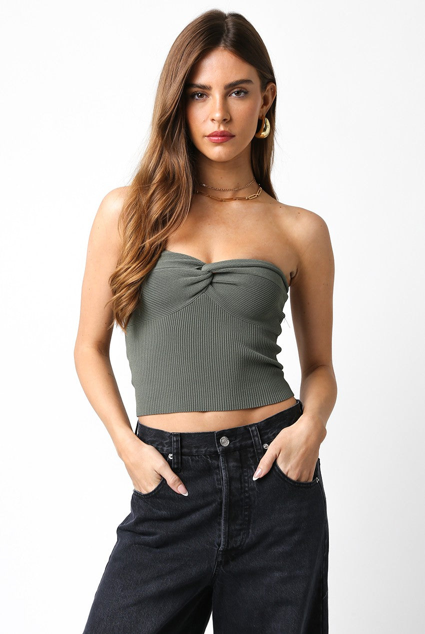 KNIT STRAPLESS KNOTTED SWEETHEART TOP
