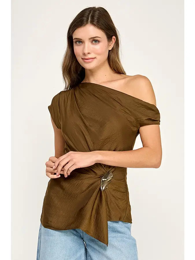 Gold Detail Textured Drape Top