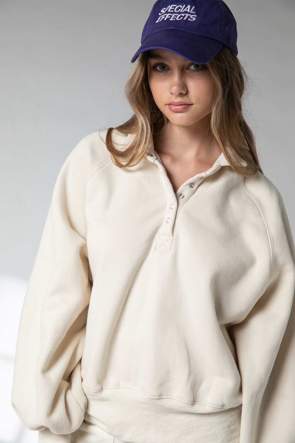Snap Button Collared Pullover