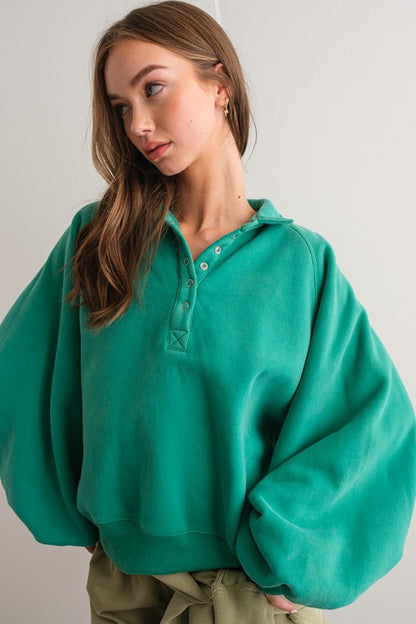 Snap Button Collared Pullover
