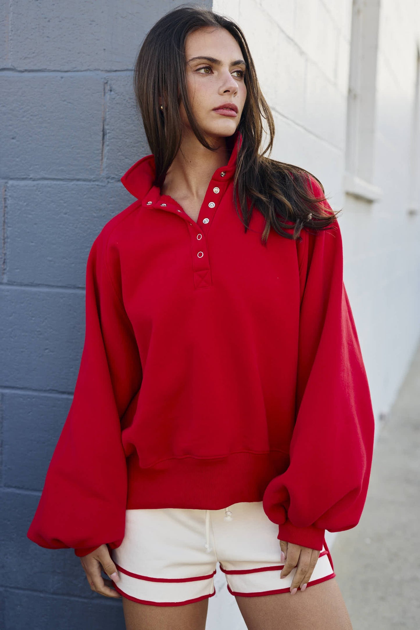 Snap Button Collared Pullover
