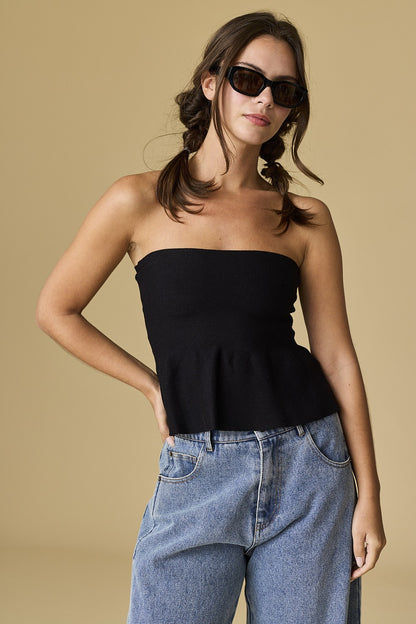 Ellie Strapless Knit Peplum Top