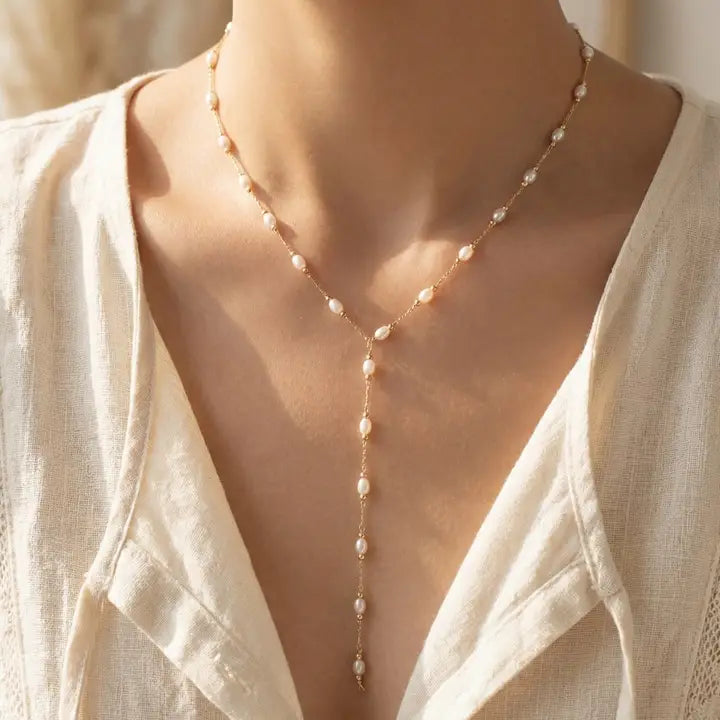 Pearl Station Lariat Necklace