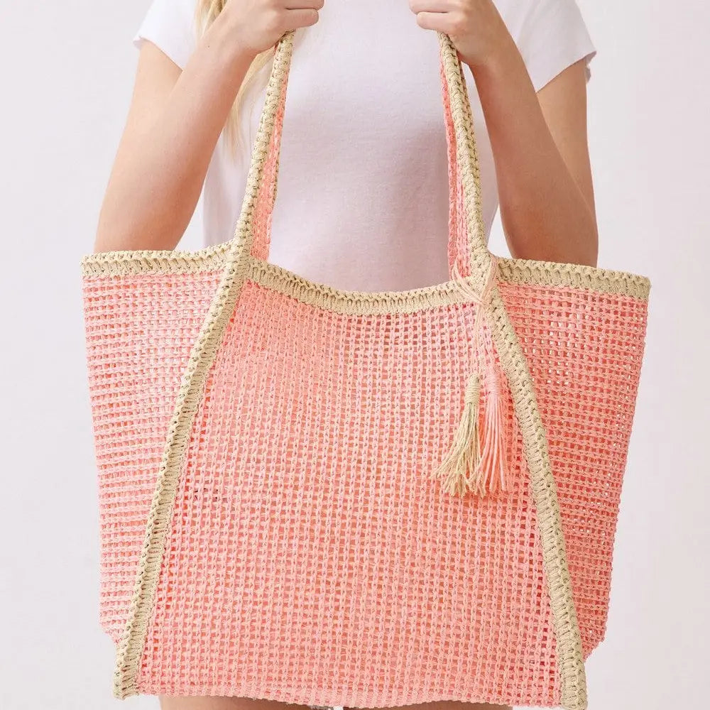 Two Tone Woven Straw Tote