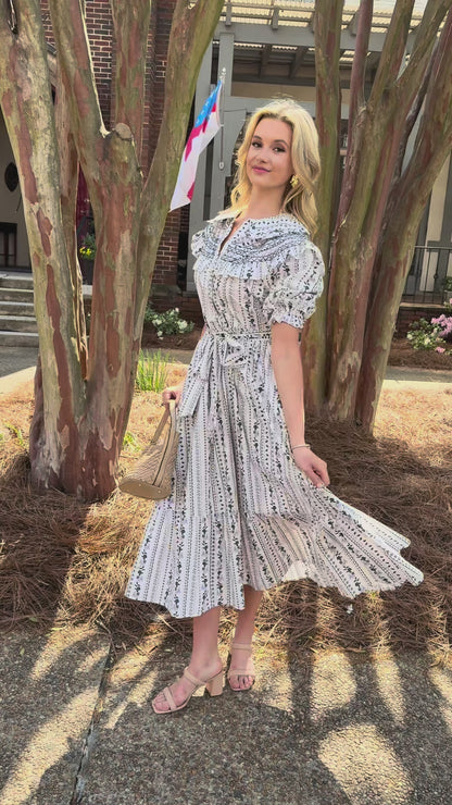 French Floral Peter Pan Tier Maxi Dress