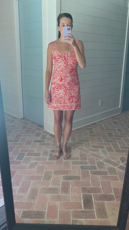 Abstract Floral Structured Linen Dress